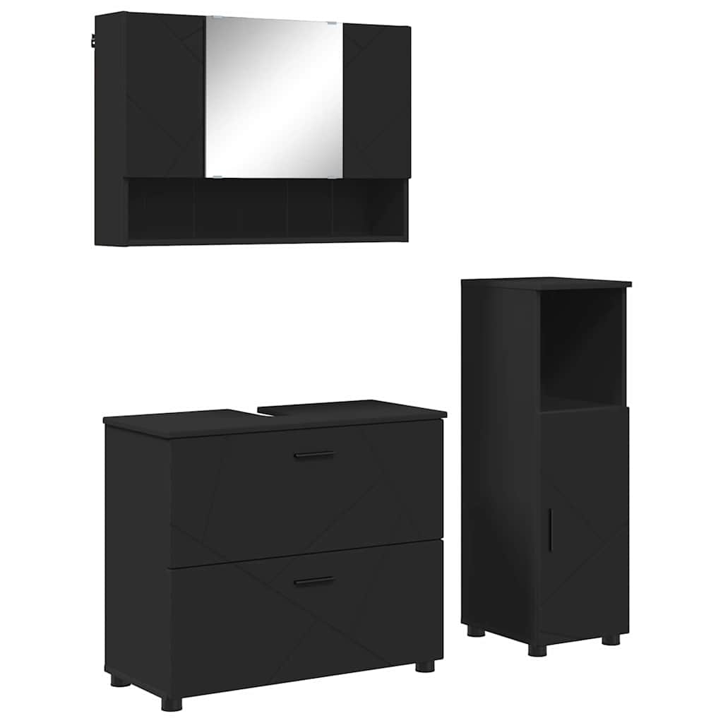 Bathroom Furniture Set with Shelf 3 pcs Black 76.5 x 35 x 64 cm